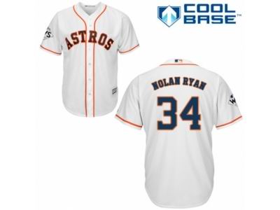 Men Majestic Houston Astros #34 Nolan Ryan Replica White Home 2017 World Series Bound Cool Base MLB Jersey