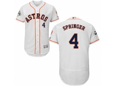 Men Majestic Houston Astros #4 George Springer Authentic White Home 2017 World Series Bound Flex Base MLB Jersey