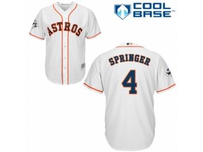 Men Majestic Houston Astros #4 George Springer Replica White Home 2017 World Series Bound Cool Base MLB Jersey