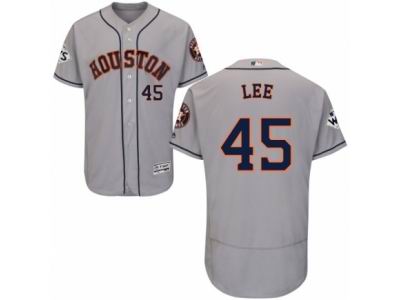 Men Majestic Houston Astros #45 Carlos Lee Authentic Grey Road 2017 World Series Bound Flex Base MLB Jersey