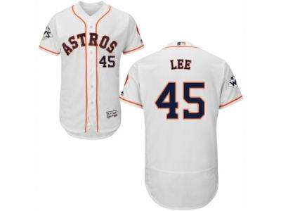 Men Majestic Houston Astros #45 Carlos Lee Authentic White Home 2017 World Series Bound Flex Base MLB Jersey
