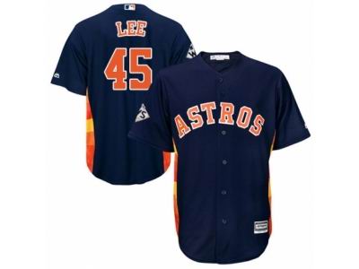 Men Majestic Houston Astros #45 Carlos Lee Replica Navy Blue Alternate 2017 World Series Bound Cool Base MLB Jersey