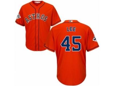 Men Majestic Houston Astros #45 Carlos Lee Replica Orange Alternate 2017 World Series Bound Cool Base MLB Jersey