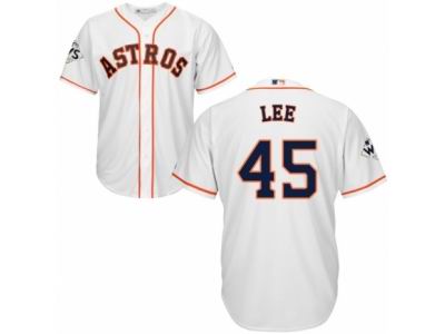Men Majestic Houston Astros #45 Carlos Lee Replica White Home 2017 World Series Bound Cool Base MLB Jersey