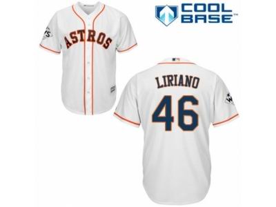 Men Majestic Houston Astros #46 Francisco Liriano Replica White Home 2017 World Series Bound Cool Base MLB Jersey