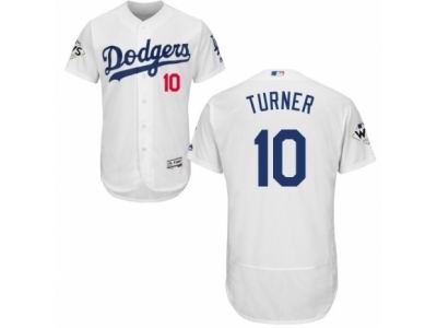 Men Majestic Los Angeles Dodgers #10 Justin Turner Authentic White Home 2017 World Series Bound Flex Base MLB Jersey