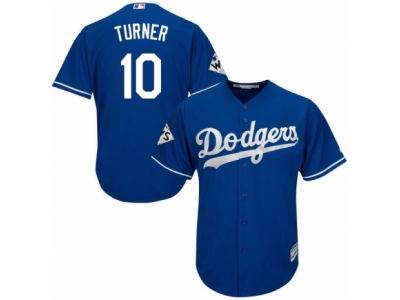 Men Majestic Los Angeles Dodgers #10 Justin Turner Replica Royal Blue Alternate 2017 World Series Bound Cool Base MLB Jersey