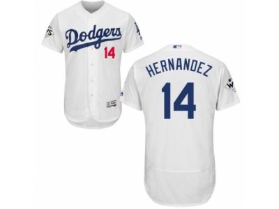 Men Majestic Los Angeles Dodgers #14 Enrique Hernandez Authentic White Home 2017 World Series Bound Flex Base MLB Jersey
