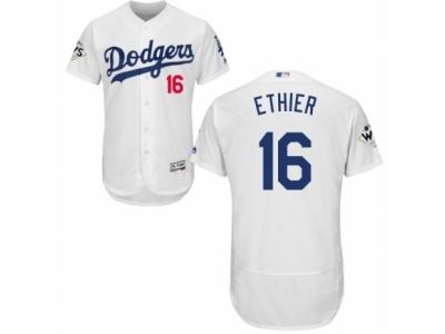 Men Majestic Los Angeles Dodgers #16 Andre Ethier Authentic White Home 2017 World Series Bound Flex Base MLB Jersey
