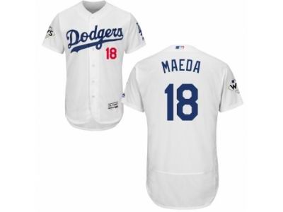 Men Majestic Los Angeles Dodgers #18 Kenta Maeda Authentic White Home 2017 World Series Bound Flex Base MLB Jersey