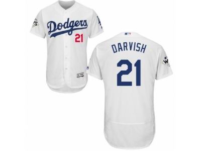 Men Majestic Los Angeles Dodgers #21 Yu Darvish Authentic White Home 2017 World Series Bound Flex Base MLB Jersey