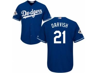 Men Majestic Los Angeles Dodgers #21 Yu Darvish Replica Royal Blue Alternate 2017 World Series Bound Cool Base MLB Jersey
