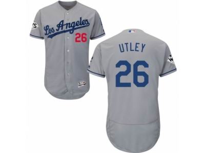 Men Majestic Los Angeles Dodgers #26 Chase Utley Authentic Grey Road 2017 World Series Bound Flex Base MLB Jersey
