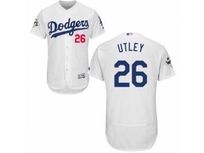 Men Majestic Los Angeles Dodgers #26 Chase Utley Authentic White Home 2017 World Series Bound Flex Base MLB Jersey