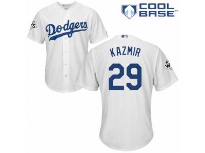 Men Majestic Los Angeles Dodgers #29 Scott Kazmir Replica White Home 2017 World Series Bound Cool Base MLB Jersey