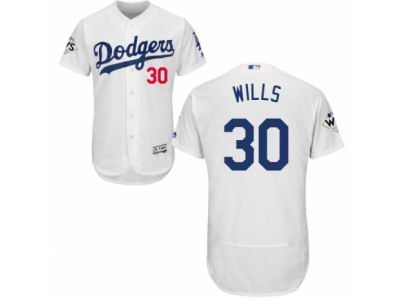 Men Majestic Los Angeles Dodgers #30 Maury Wills Authentic White Home 2017 World Series Bound Flex Base MLB Jersey
