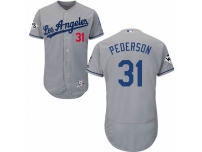 Men Majestic Los Angeles Dodgers #31 Joc Pederson Authentic Grey Road 2017 World Series Bound Flex Base MLB Jersey