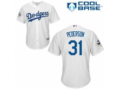 Men Majestic Los Angeles Dodgers #31 Joc Pederson Replica White Home 2017 World Series Bound Cool Base MLB Jersey