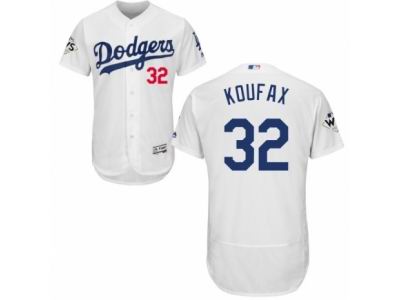 Men Majestic Los Angeles Dodgers #32 Sandy Koufax Authentic White Home 2017 World Series Bound Flex Base MLB Jersey