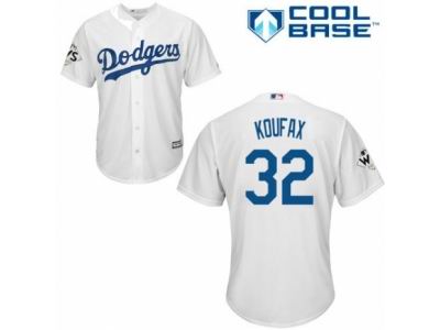 Men Majestic Los Angeles Dodgers #32 Sandy Koufax Replica White Home 2017 World Series Bound Cool Base MLB Jersey