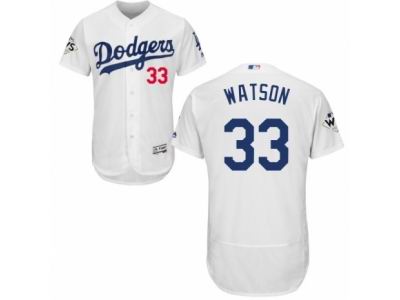 Men Majestic Los Angeles Dodgers #33 Tony Watson Authentic White Home 2017 World Series Bound Flex Base MLB Jersey