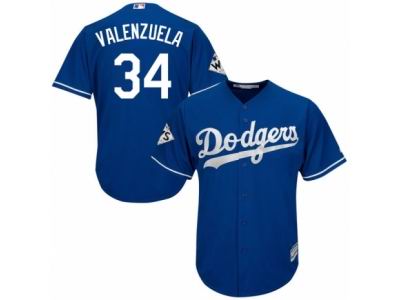 Men Majestic Los Angeles Dodgers #34 Fernando Valenzuela Replica Royal Blue Alternate 2017 World Series Bound Cool Base MLB Jersey