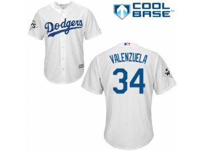 Men Majestic Los Angeles Dodgers #34 Fernando Valenzuela Replica White Home 2017 World Series Bound Cool Base MLB Jersey