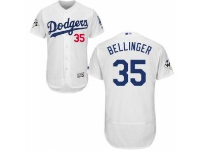 Men Majestic Los Angeles Dodgers #35 Cody Bellinger Authentic White Home 2017 World Series Bound Flex Base MLB Jersey