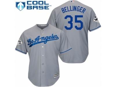Men Majestic Los Angeles Dodgers #35 Cody Bellinger Replica Grey Road 2017 World Series Bound Cool Base MLB Jersey
