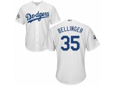 Men Majestic Los Angeles Dodgers #35 Cody Bellinger Replica White Home 2017 World Series Bound Cool Base MLB Jersey