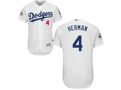 Men Majestic Los Angeles Dodgers #4 Babe Herman Authentic White Home 2017 World Series Bound Flex Base MLB Jersey
