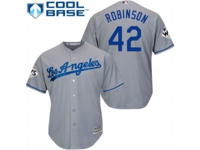 Men Majestic Los Angeles Dodgers #42 Jackie Robinson Replica Grey Road 2017 World Series Bound Cool Base MLB Jersey