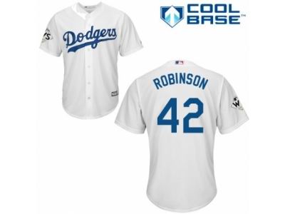 Men Majestic Los Angeles Dodgers #42 Jackie Robinson Replica White Home 2017 World Series Bound Cool Base MLB Jersey