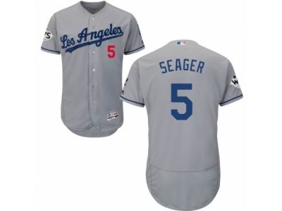 Men Majestic Los Angeles Dodgers #5 Corey Seager Authentic Grey Road 2017 World Series Bound Flex Base MLB Jersey