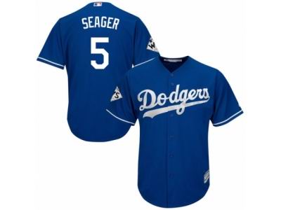 Men Majestic Los Angeles Dodgers #5 Corey Seager Replica Royal Blue Alternate 2017 World Series Bound Cool Base MLB Jersey