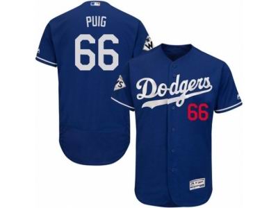 Men Majestic Los Angeles Dodgers #66 Yasiel Puig Authentic Royal Blue Alternate 2017 World Series Bound Flex Base MLB Jersey