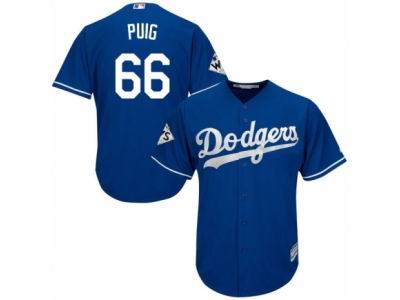 Men Majestic Los Angeles Dodgers #66 Yasiel Puig Replica Royal Blue Alternate 2017 World Series Bound Cool Base MLB Jersey