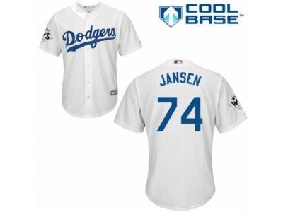 Men Majestic Los Angeles Dodgers #74 Kenley Jansen Replica White Home 2017 World Series Bound Cool Base MLB Jersey