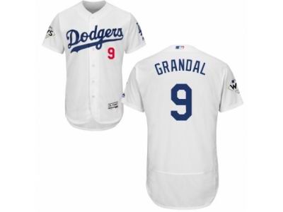 Men Majestic Los Angeles Dodgers #9 Yasmani Grandal Authentic White Home 2017 World Series Bound Flex Base MLB Jersey