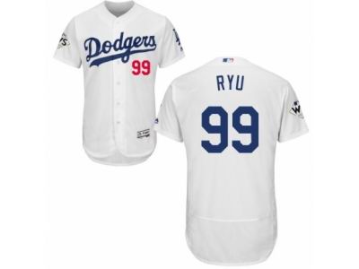 Men Majestic Los Angeles Dodgers #99 Hyun-Jin Ryu Authentic White Home 2017 World Series Bound Flex Base MLB Jersey