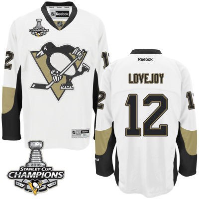 Men Pittsburgh Penguins 12 Ben Lovejoy White Road Jersey 2016 Stanley Cup Champions Patch