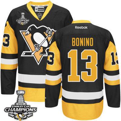 Men Pittsburgh Penguins 13 Nick Bonino Black Third Jersey 2016 Stanley Cup Champions Patch