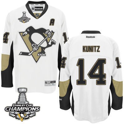 Men Pittsburgh Penguins 14 Chris Kunitz White Road A Patch Jersey 2016 Stanley Cup Champions Patch