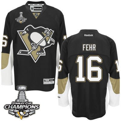 Men Pittsburgh Penguins 16 Eric Fehr Black Team Color Jersey 2016 Stanley Cup Champions Patch