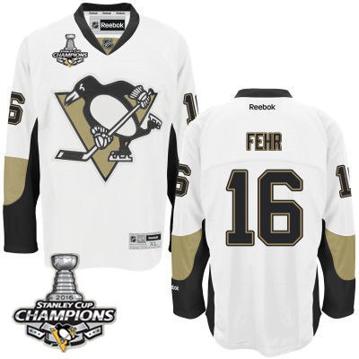 Men Pittsburgh Penguins 16 Eric Fehr White Road Jersey 2016 Stanley Cup Champions Patch