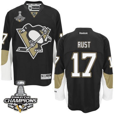 Men Pittsburgh Penguins 17 Bryan Rust Black Team Color Jersey 2016 Stanley Cup Champions Patch