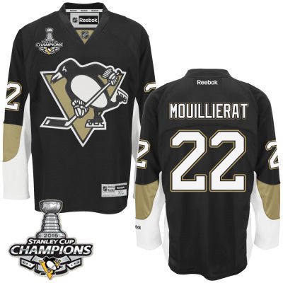 Men Pittsburgh Penguins 22 Kael Mouillierat Black Team Color Jersey 2016 Stanley Cup Champions Patch
