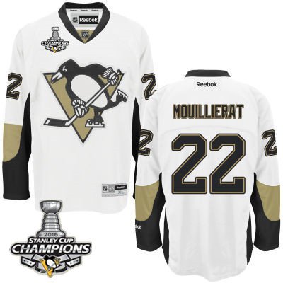 Men Pittsburgh Penguins 22 Kael Mouillierat White Road Jersey 2016 Stanley Cup Champions Patch