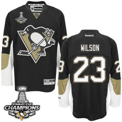Men Pittsburgh Penguins 23 Scott Wilson Black Team Color Jersey 2016 Stanley Cup Champions Patch