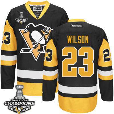 Men Pittsburgh Penguins 23 Scott Wilson Black Third Jersey 2016 Stanley Cup Champions Patch